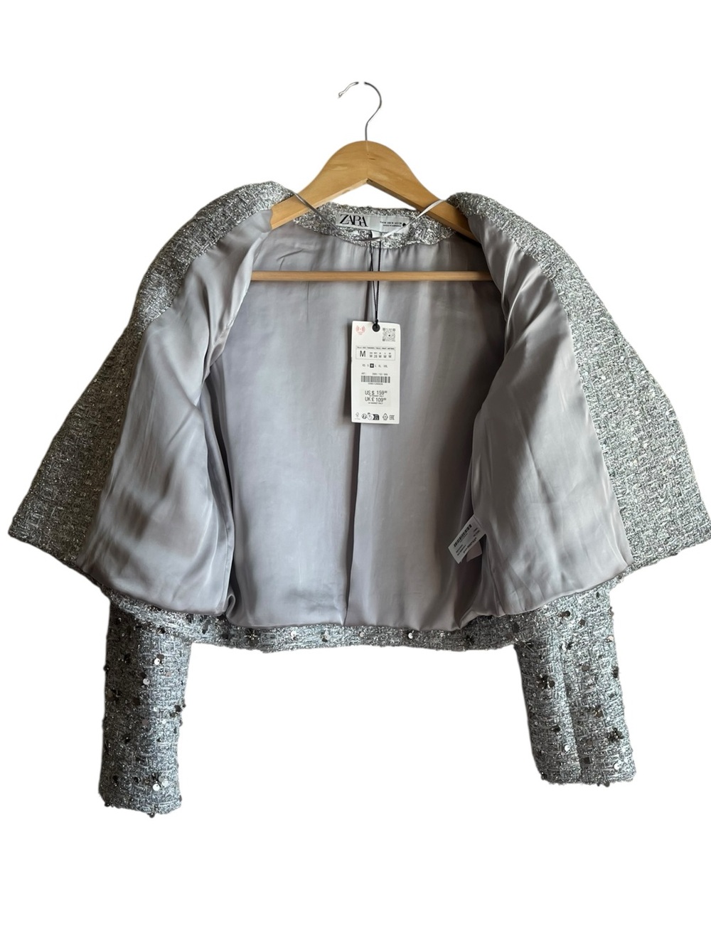 Zara ZW Collection Sequin Jacket Silver Size M NWT - Picture 10 of 15
